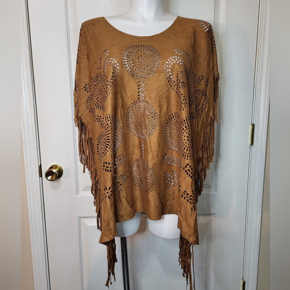 Step in Style Brown Faux Suade Poncho